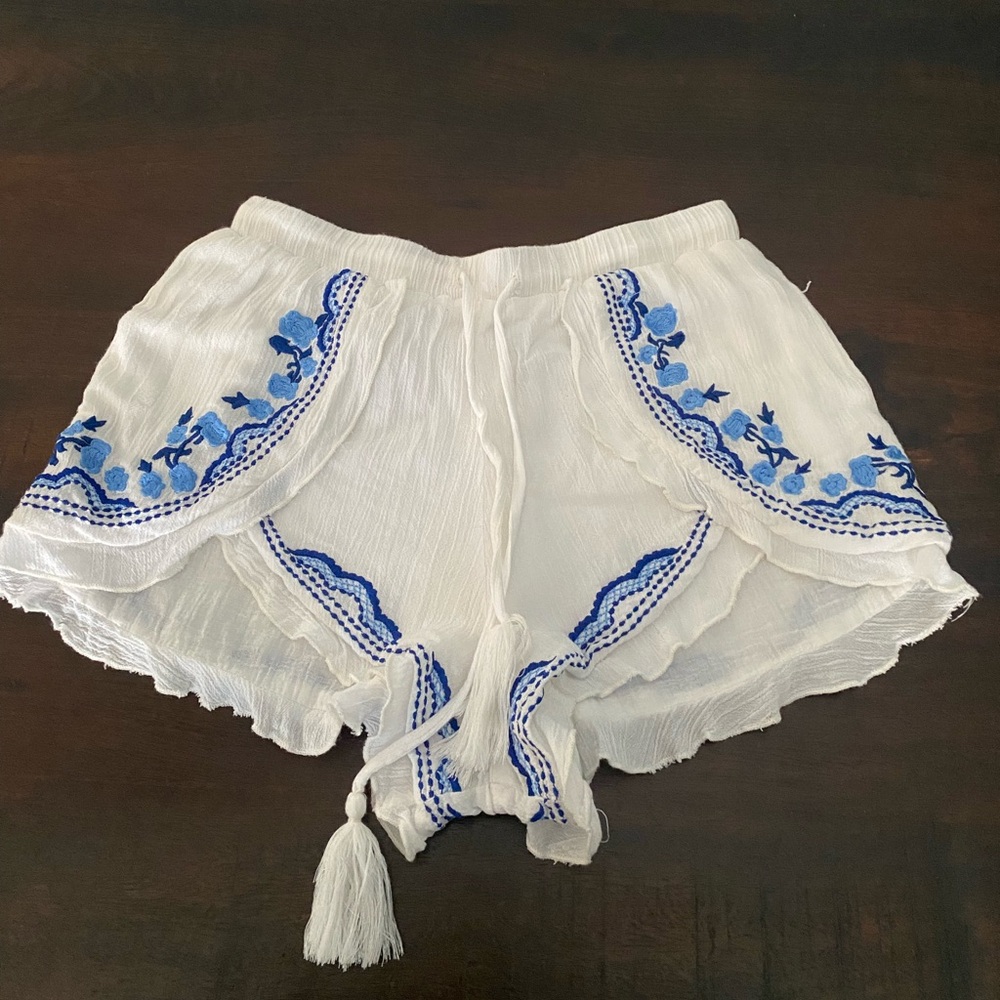 lovers+friends embroidered shorts gauze floral vacation coquette beach XS